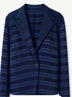 Nueva Vtg 90s Pleated Striped Blazer Jacket Classic Chic Textured Navy Blue 18